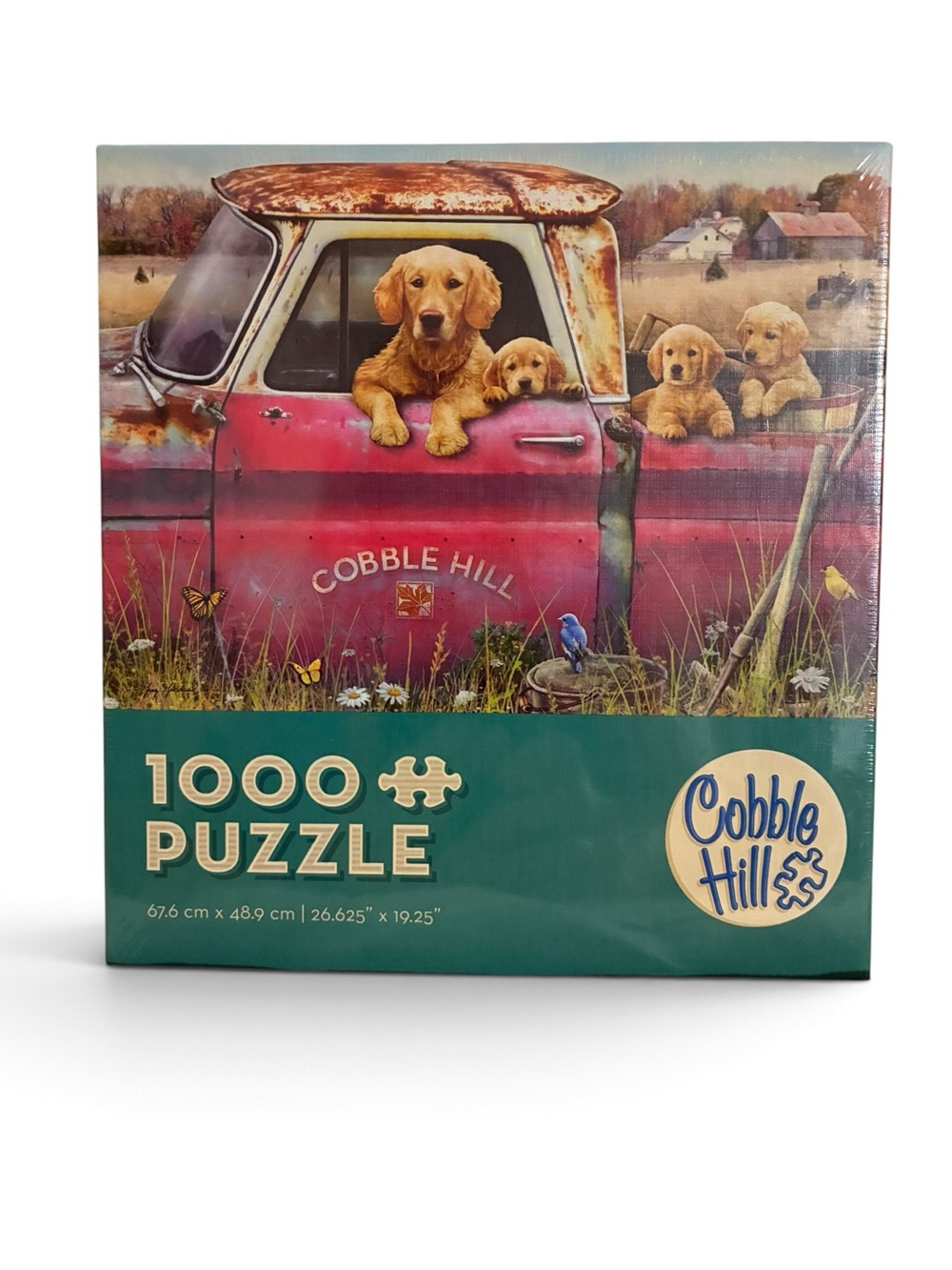 Cobble Hill 1000 Piece Jigsaw Puzzle - Golden Retriever Puppies & Truck (NEW)
